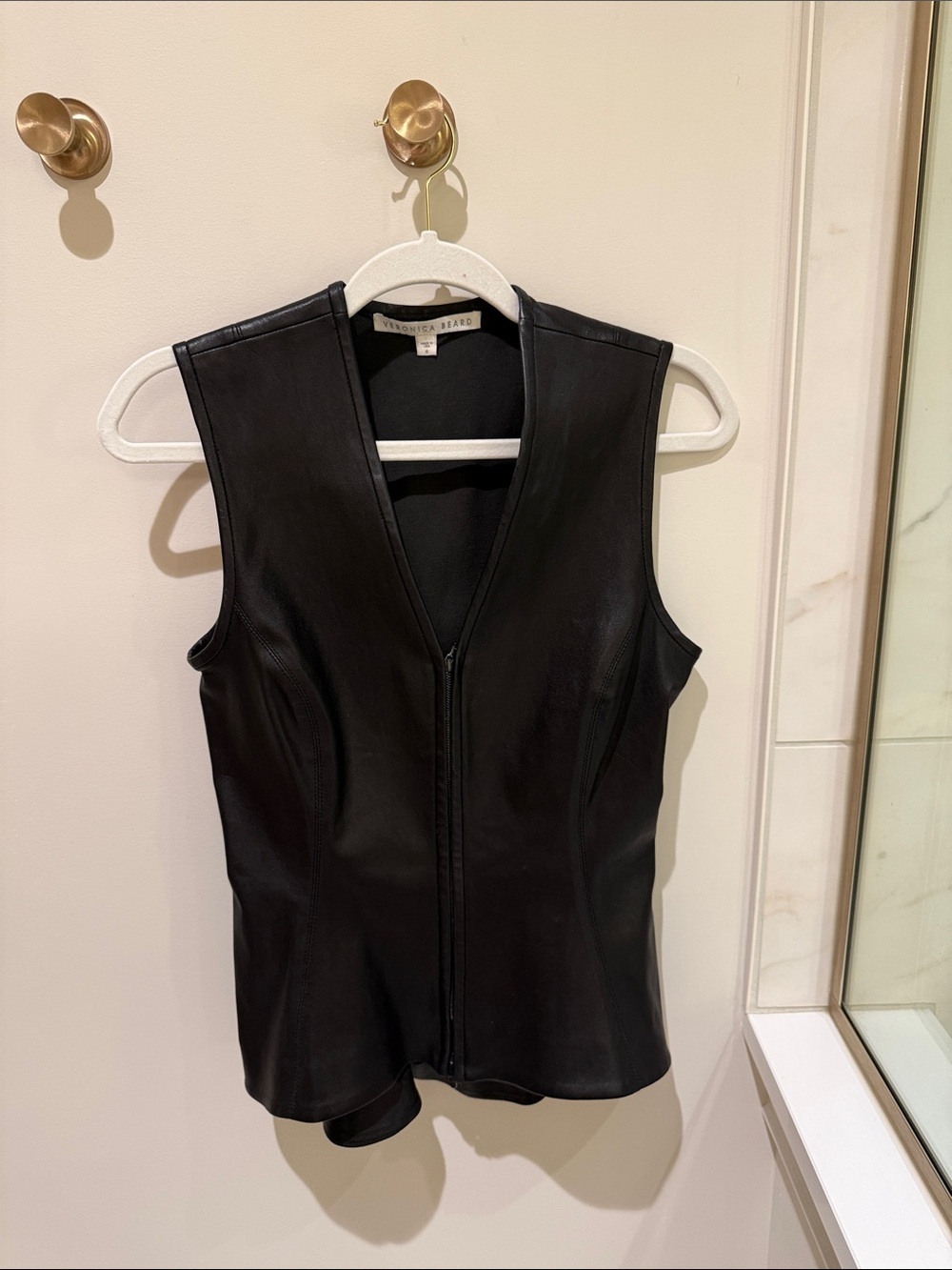 Veronica Beard Black Leather Peplum Zip Vest